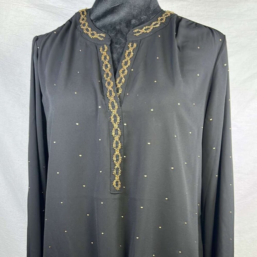 CHICO’s Embellished Sheer Front Tie Sheer Blouse SZ 1 Buildable Wardrobe Piece